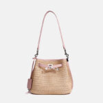 Sac à dos en fibre tissée avec fermeture à clé pour les femmes, avec bordure en cuir