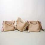 Sac à dos en fibre tissée avec fermeture à clé pour les femmes, avec bordure en cuir