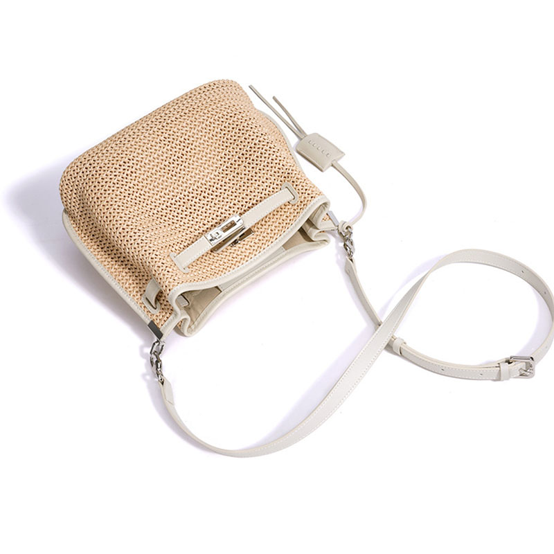 Sac à dos en fibre tissée avec fermeture à clé pour les femmes, avec bordure en cuir