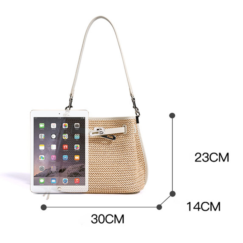 Sac à dos en fibre tissée avec fermeture à clé pour les femmes, avec bordure en cuir