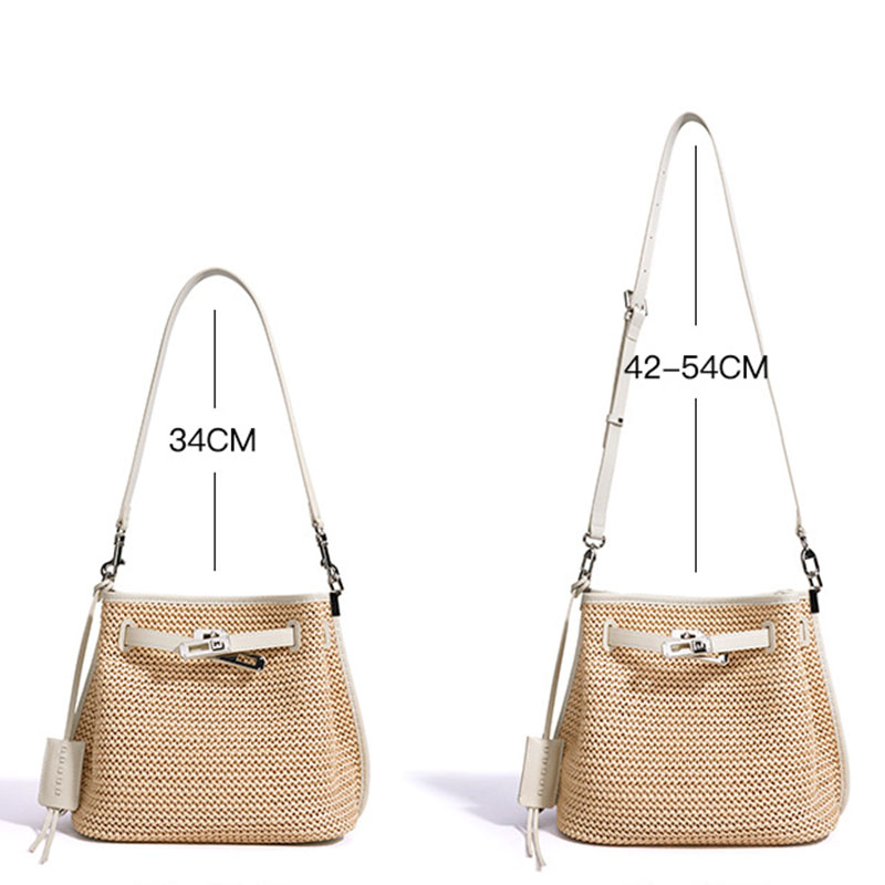 Sac à dos en fibre tissée avec fermeture à clé pour les femmes, avec bordure en cuir