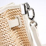 Sac à dos en fibre tissée avec fermeture à clé pour les femmes, avec bordure en cuir