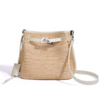 Sac à dos en fibre tissée avec fermeture à clé pour les femmes, avec bordure en cuir