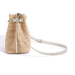Sac à dos en fibre tissée avec fermeture à clé pour les femmes, avec bordure en cuir