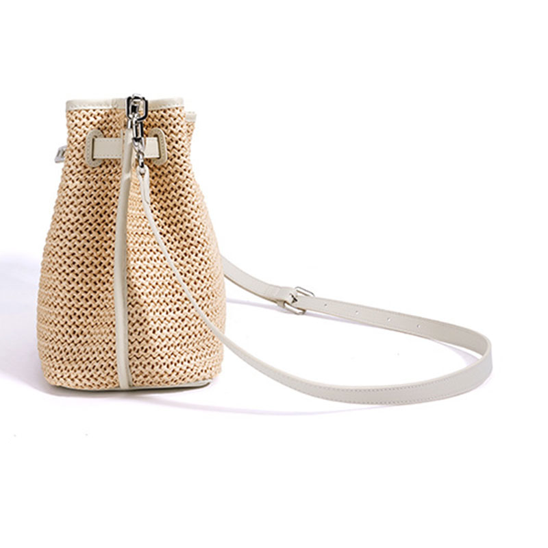 Sac à dos en fibre tissée avec fermeture à clé pour les femmes, avec bordure en cuir