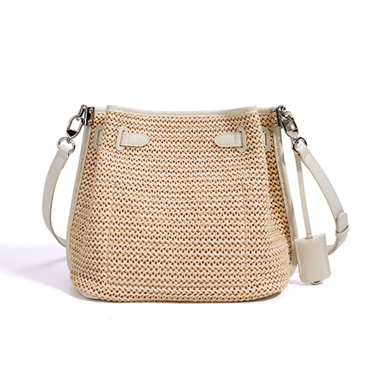 Sac à dos en fibre tissée avec fermeture à clé pour les femmes, avec bordure en cuir