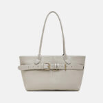 Women's Full-Grain Leather Buckle Shoulder Tote Bag