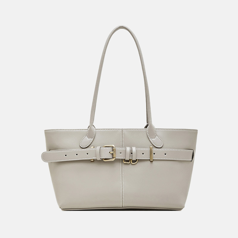 Women's Full-Grain Leather Buckle Shoulder Tote Bag