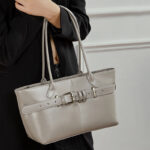 Women's Full-Grain Leather Buckle Shoulder Tote Bag