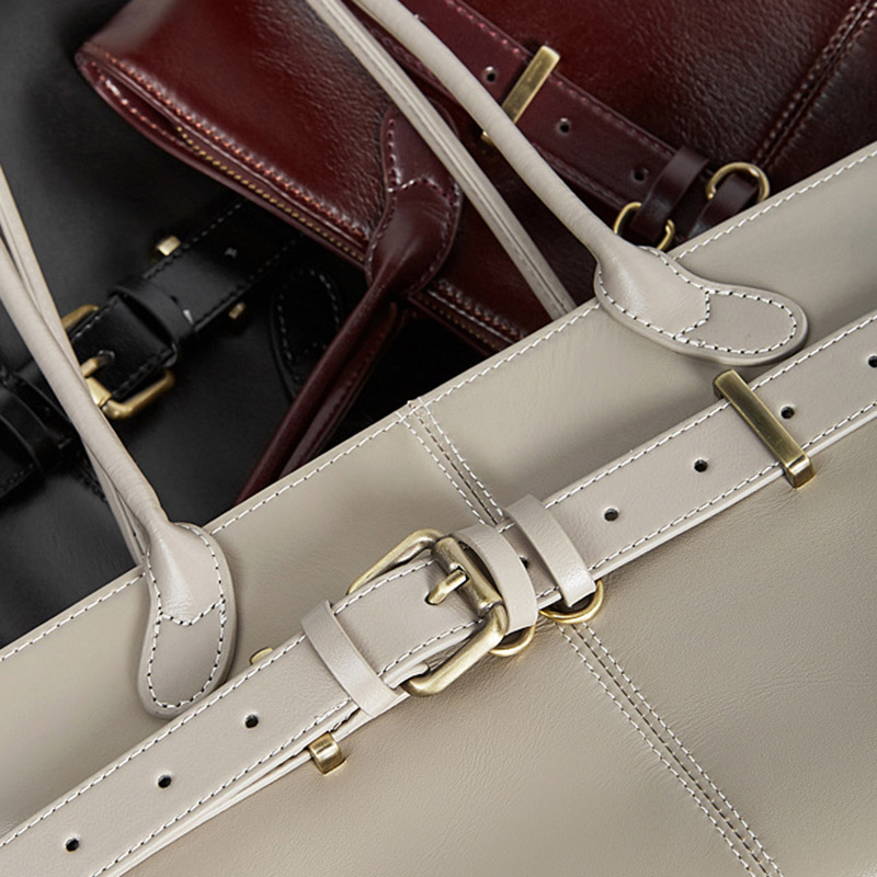 Women's Full-Grain Leather Buckle Shoulder Tote Bag