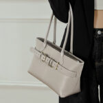 Women's Full-Grain Leather Buckle Shoulder Tote Bag