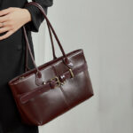 Women's Full-Grain Leather Buckle Shoulder Tote Bag