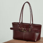 Women's Full-Grain Leather Buckle Shoulder Tote Bag