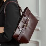 Women's Full-Grain Leather Buckle Shoulder Tote Bag