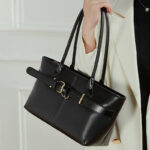 Women's Full-Grain Leather Buckle Shoulder Tote Bag
