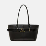 Women's Full-Grain Leather Buckle Shoulder Tote Bag