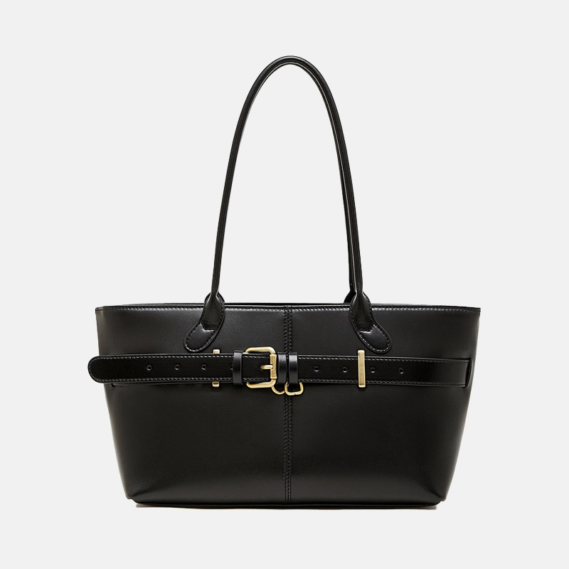 Women's Full-Grain Leather Buckle Shoulder Tote Bag