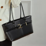 Women's Full-Grain Leather Buckle Shoulder Tote Bag