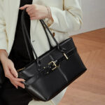 Women's Full-Grain Leather Buckle Shoulder Tote Bag