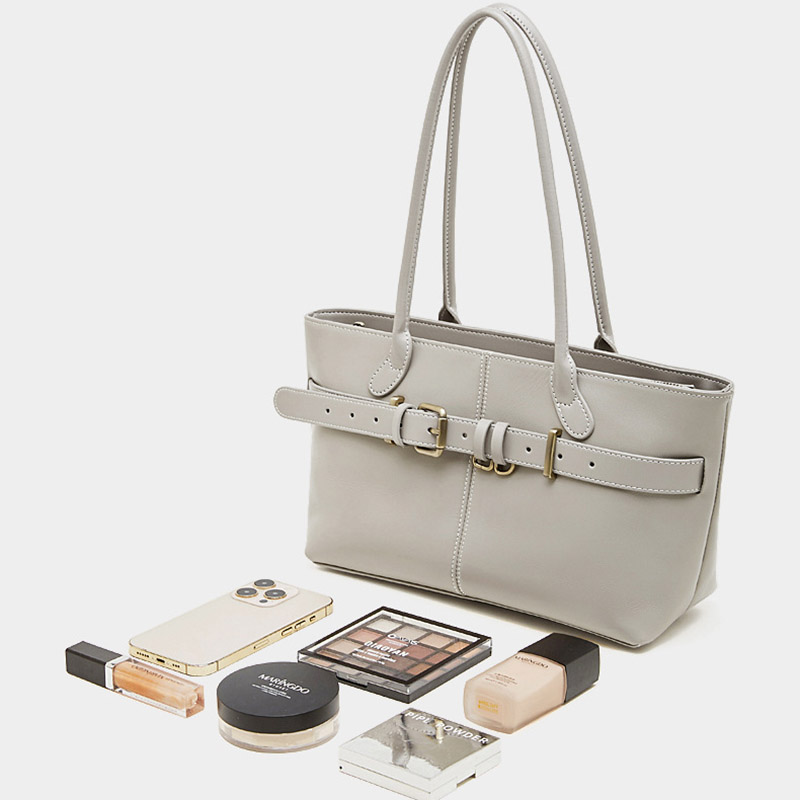 Women's Full-Grain Leather Buckle Shoulder Tote Bag