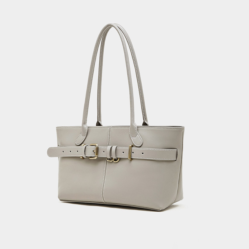 Women's Full-Grain Leather Buckle Shoulder Tote Bag