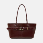 Women's Full-Grain Leather Buckle Shoulder Tote Bag