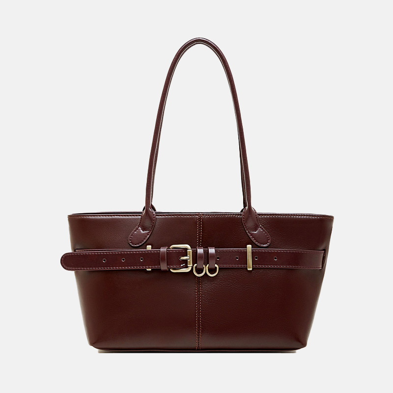 Women's Full-Grain Leather Buckle Shoulder Tote Bag