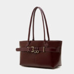 Women's Full-Grain Leather Buckle Shoulder Tote Bag
