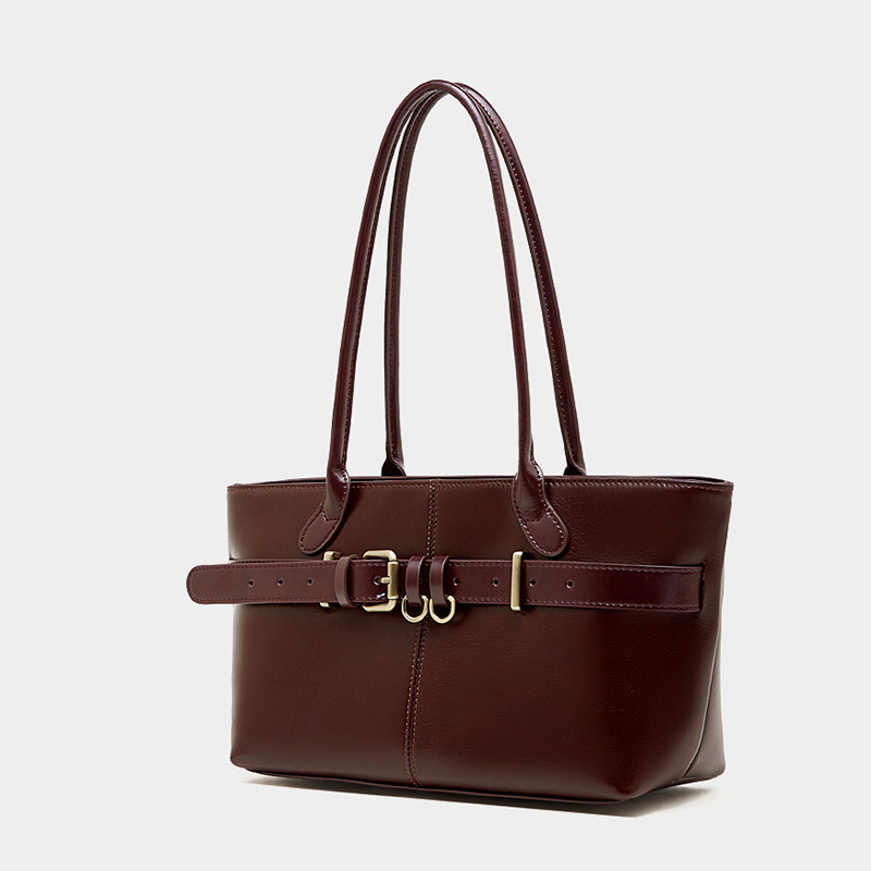 Women's Full-Grain Leather Buckle Shoulder Tote Bag