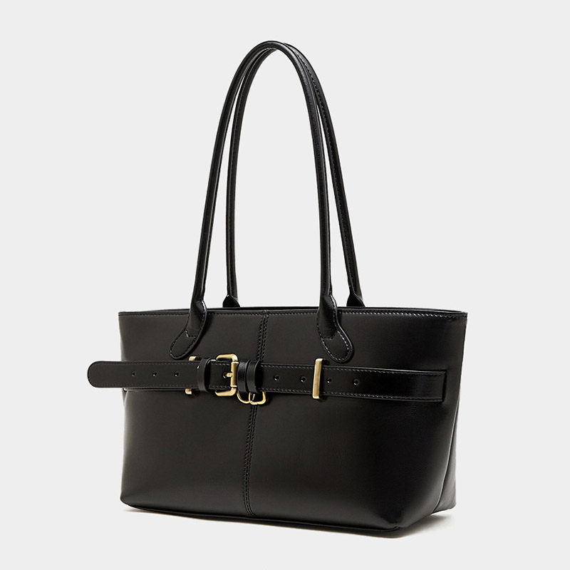 Women's Full-Grain Leather Buckle Shoulder Tote Bag