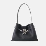 Women's Full-Grain Leather Crossbody Shoulder Hobo Bag with Silver Lock
