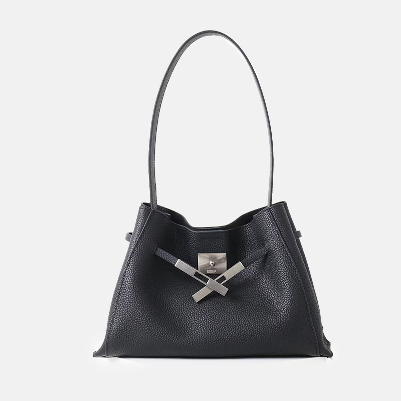 Women's Full-Grain Leather Crossbody Shoulder Hobo Bag with Silver Lock