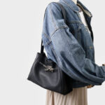 Women's Full-Grain Leather Crossbody Shoulder Hobo Bag with Silver Lock