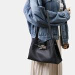 Women's Full-Grain Leather Crossbody Shoulder Hobo Bag with Silver Lock