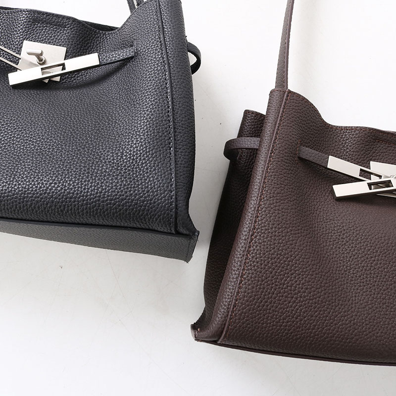 Women's Full-Grain Leather Crossbody Shoulder Hobo Bag with Silver Lock