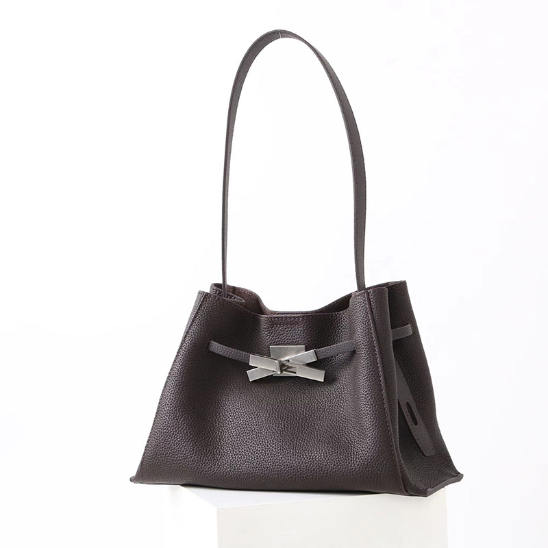 Women's Full-Grain Leather Crossbody Shoulder Hobo Bag with Silver Lock