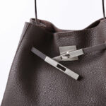 Women's Full-Grain Leather Crossbody Shoulder Hobo Bag with Silver Lock