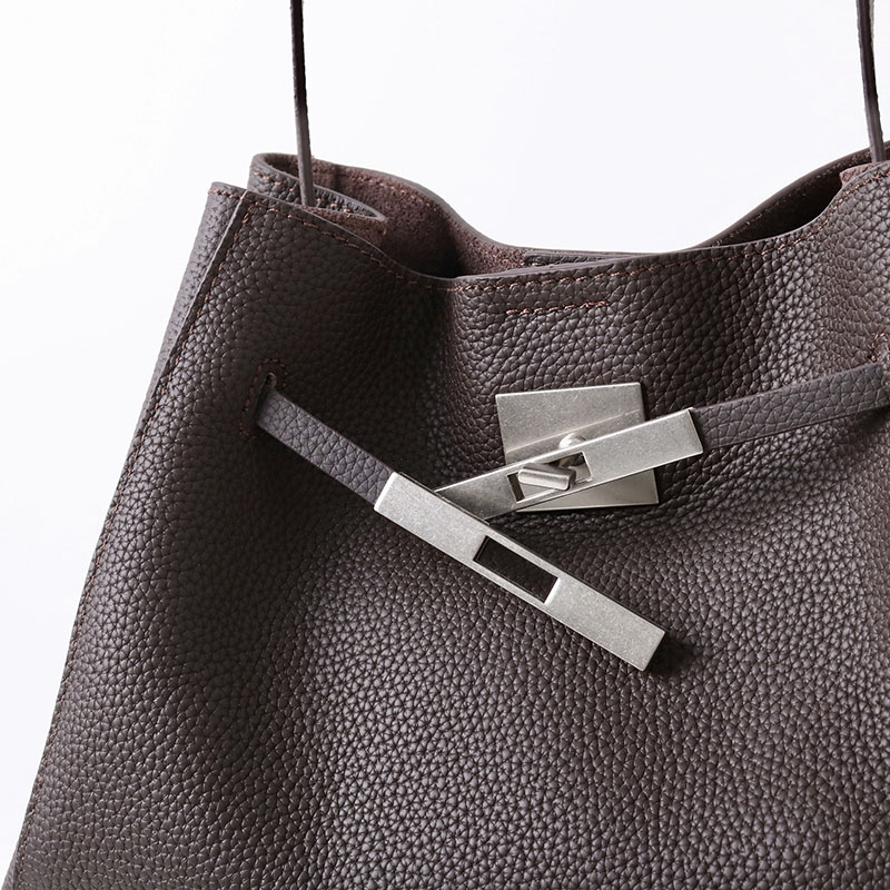 Women's Full-Grain Leather Crossbody Shoulder Hobo Bag with Silver Lock