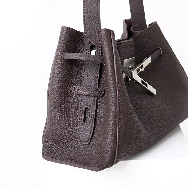 Women's Full-Grain Leather Crossbody Shoulder Hobo Bag with Silver Lock