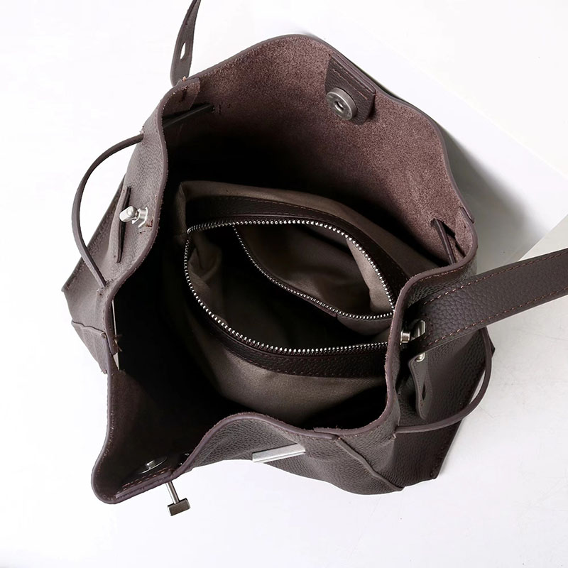 Women's Full-Grain Leather Crossbody Shoulder Hobo Bag with Silver Lock