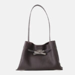 Women's Full-Grain Leather Crossbody Shoulder Hobo Bag with Silver Lock