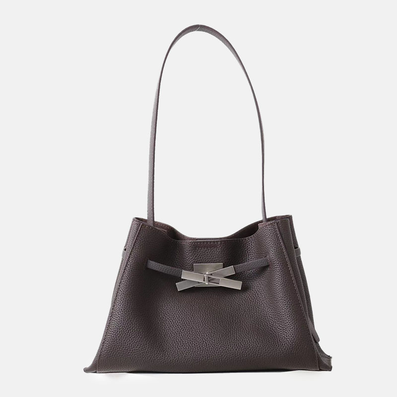 Women's Full-Grain Leather Crossbody Shoulder Hobo Bag with Silver Lock