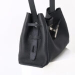 Women's Full-Grain Leather Crossbody Shoulder Hobo Bag with Silver Lock