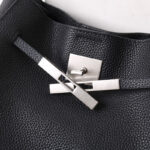 Women's Full-Grain Leather Crossbody Shoulder Hobo Bag with Silver Lock