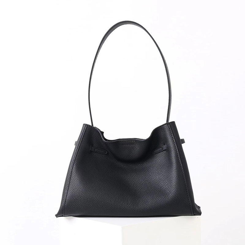 Women's Full-Grain Leather Crossbody Shoulder Hobo Bag with Silver Lock