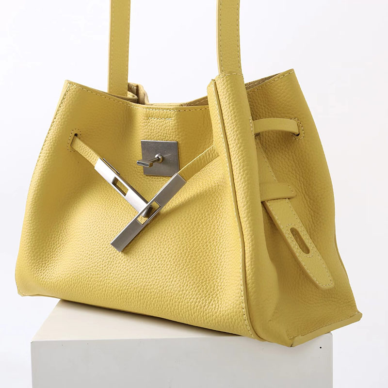 Women's Full-Grain Leather Crossbody Shoulder Hobo Bag with Silver Lock