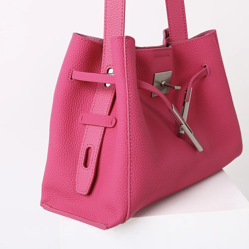 Women's Full-Grain Leather Crossbody Shoulder Hobo Bag with Silver Lock