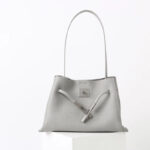 Women's Full-Grain Leather Crossbody Shoulder Hobo Bag with Silver Lock