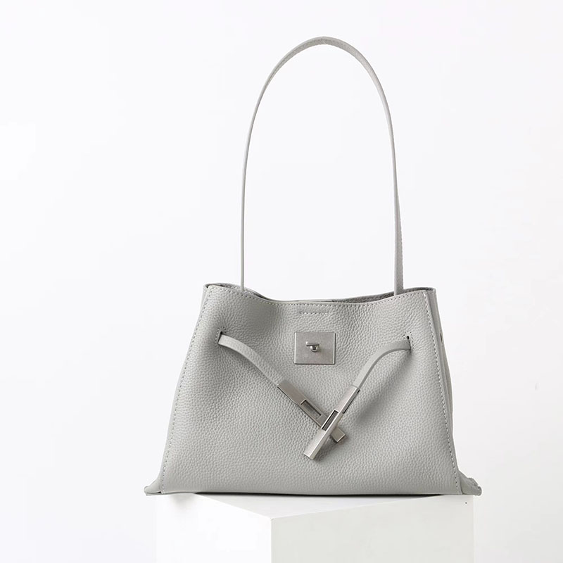 Women's Full-Grain Leather Crossbody Shoulder Hobo Bag with Silver Lock