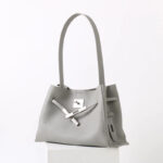 Women's Full-Grain Leather Crossbody Shoulder Hobo Bag with Silver Lock